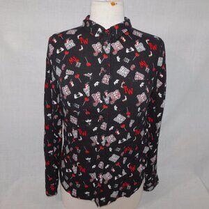 Tally Weijl  Black Red White GOOD VIBES  heart Lollipops Blouse Top Womens M